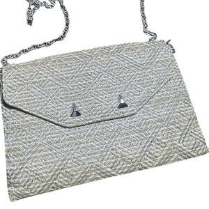 Stella & Dot Woven Shoulder Bag - Silver and Cream